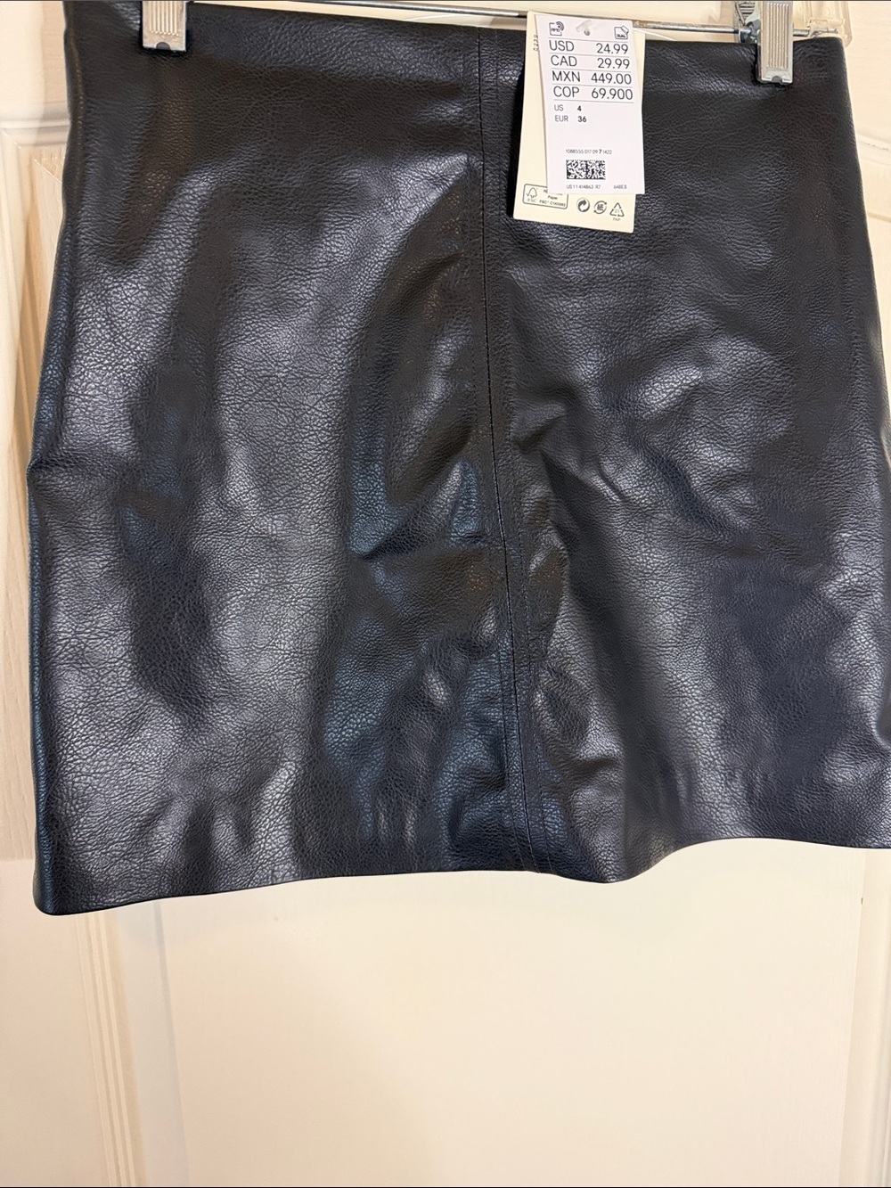 Black Faux Leather Mini Skirt with Center Front Seam